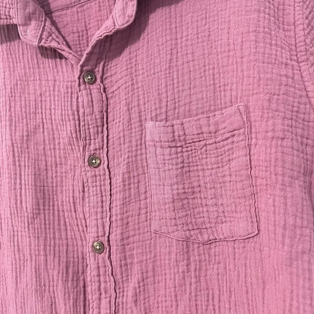 J. Crew Double Gauze Button Down Shirt Mens Size L Pink Cotton Short Sleeve